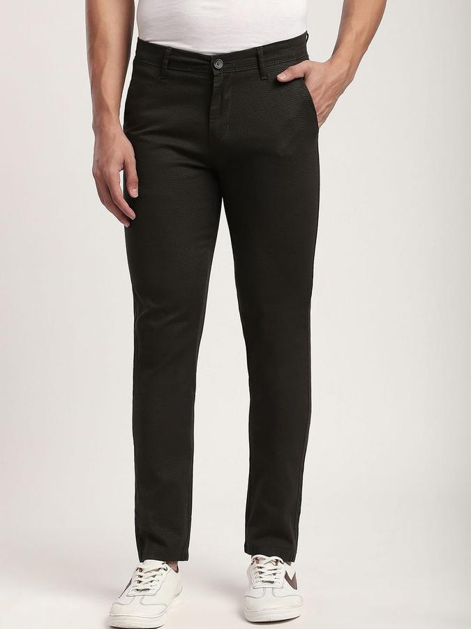 R&B Men Black Solid Regular Fit Trousers