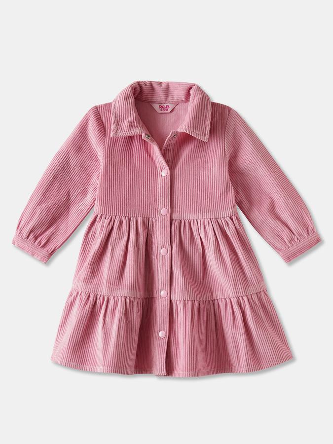 Girls Cotton Regular Fit Collar Neck Tiered Dress