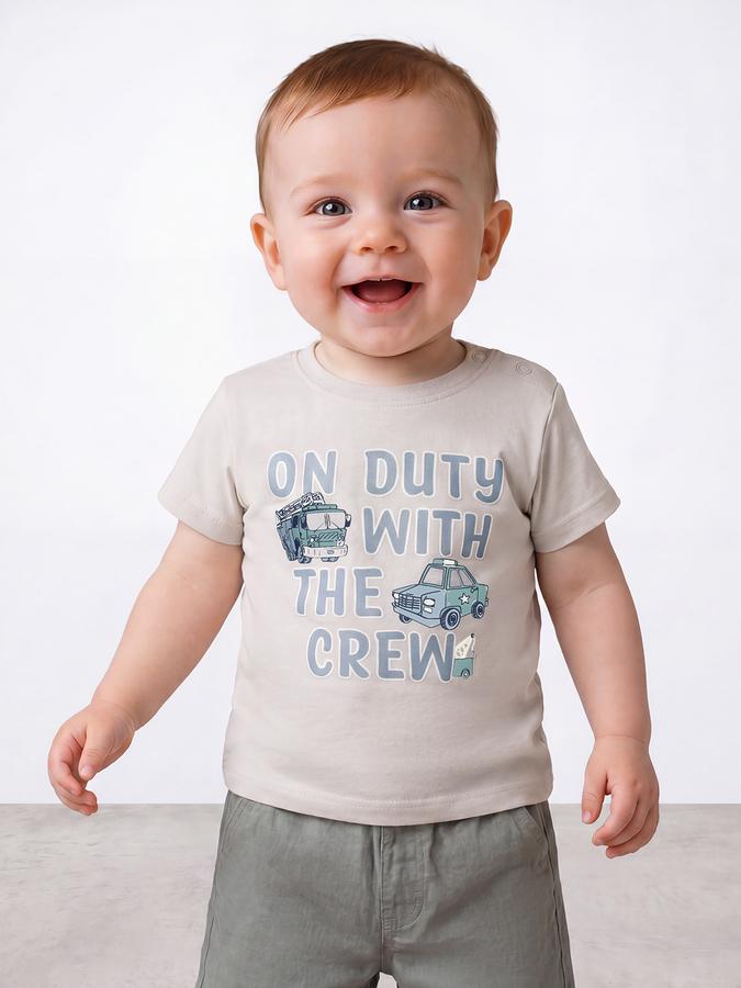 R&B Boys Grey Short sleeve Round Neck Little Exlplorers Typography Graphics Soft Touch Pure Cotton T-Shirt