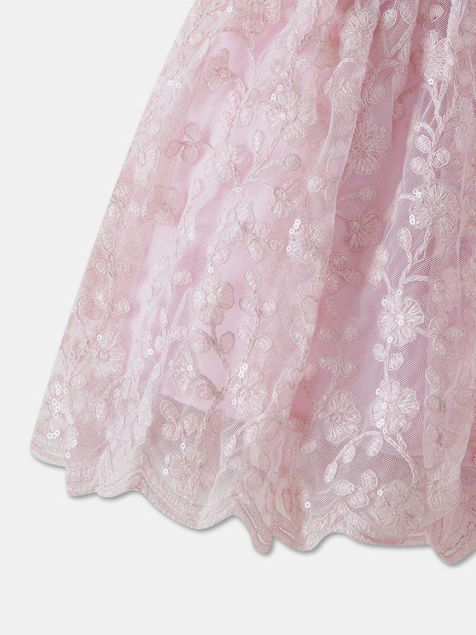 R&B Girls Pink Self Cap Sleeves Round Neck Knee Length Fit &amp; Flare Dress