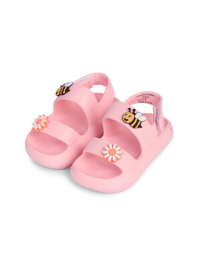 R&B Girls Light Peach Applique work Velcro Sandals
