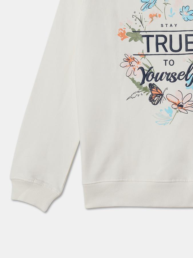 Girls Cotton Regular Fit Long Sleeve Crew Neck Graphic Sweatshirt