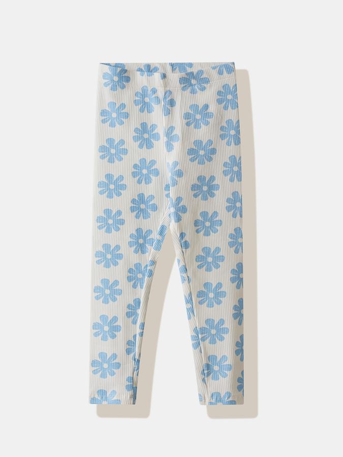 Girls Cotton Blend Skinny Fit Elastic Waist Printed Leggings