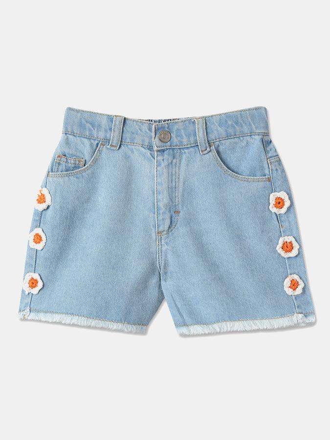 Girls Cotton Floral Mid-Waist Frayed Hem Shorts