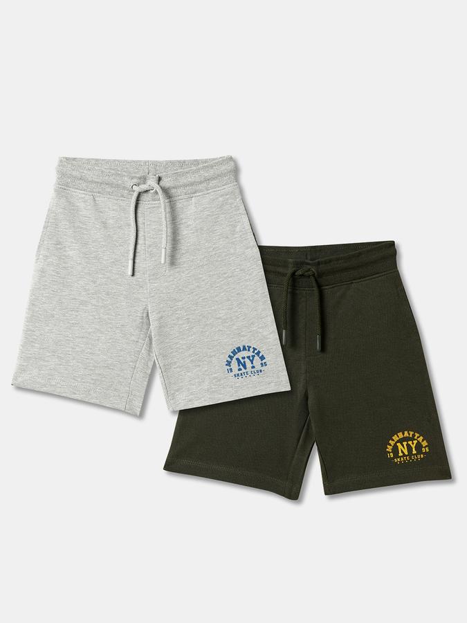 Boys Pack of 2 Typographic Print Regular Fit Shorts