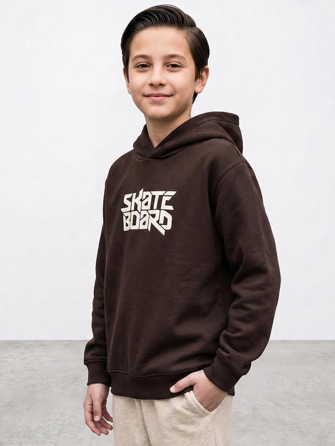 R&B Boys Brown Graphic Print Hooded Long Sleeves Sweatshirt