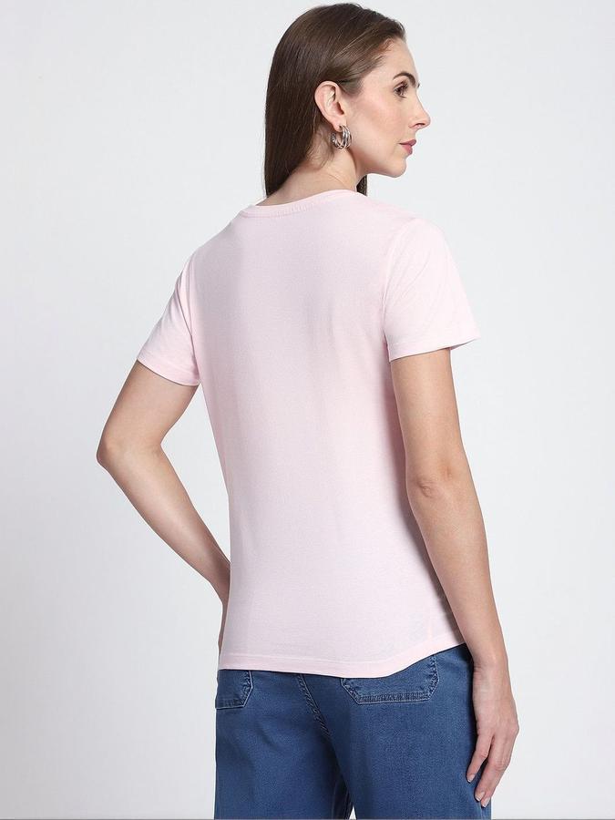 R&B Womens Light Pink Floral Print Round Neck Short Sleeves T-shirt