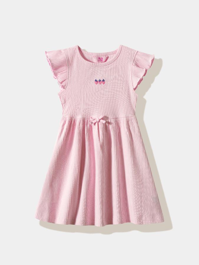 Girls Cotton Regular Fit Round Neck Ruffled Dress