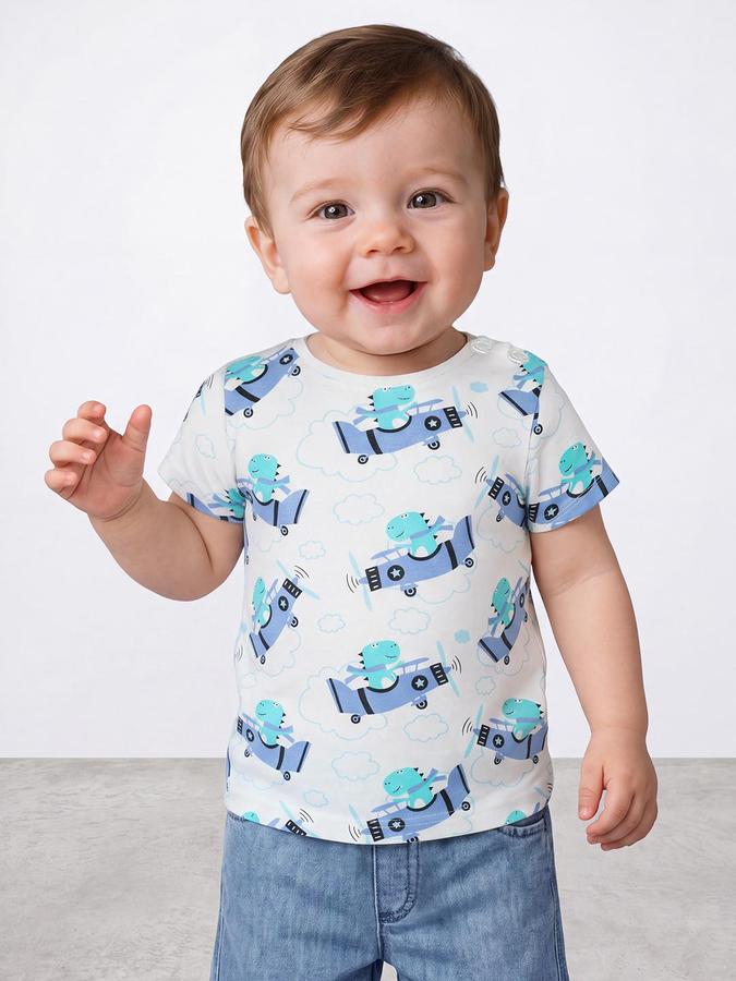 R&B Boys Ivory Short Sleeve Round Neck Aeroplane Graphic Print T-Shirt