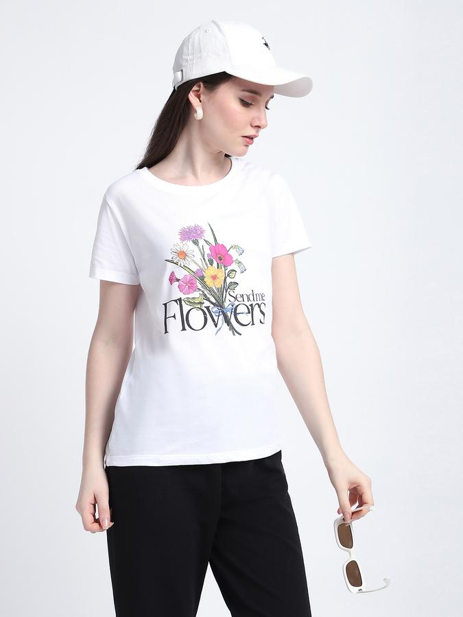 Women Cotton Regular Fit Crew Neck Graphic T-shirt