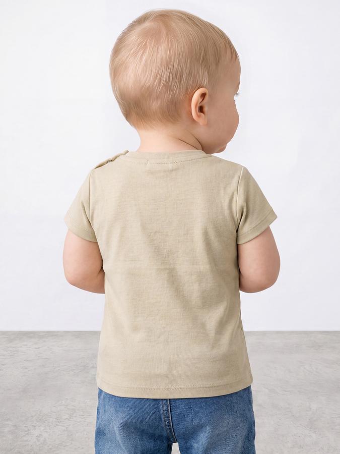R&B Boys Khaki Graphic Printed  Short Sleeves Pure Cotton T-shirt