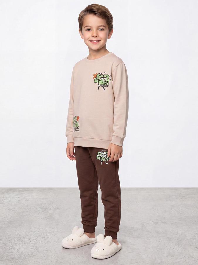 R&B Boys Brown Graphic Print Round Neck Sweatshirt and Joggers Set