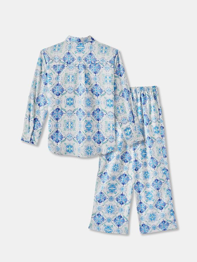 Girls Abstract Print Full Sleeve Woven Top with Trousers Set