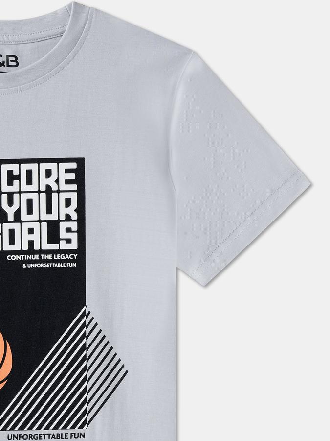 R&B Boys' Grey Printed T-Shirt