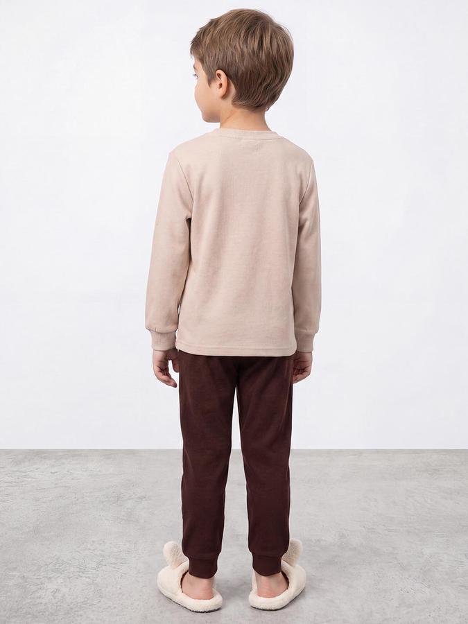R&B Boys Brown Graphic Print Round Neck Sweatshirt and Joggers Set