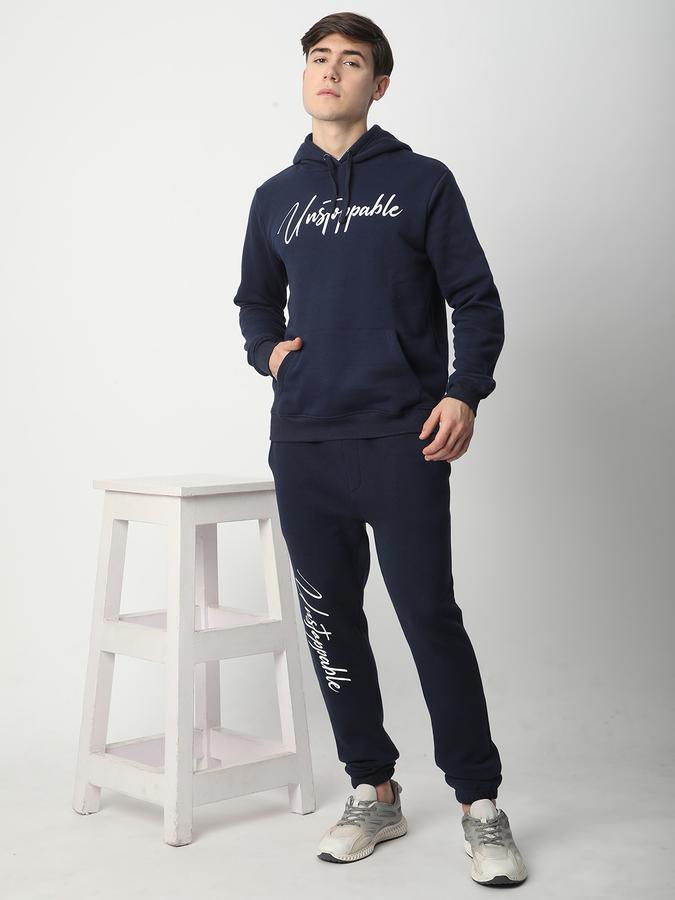 Men Fleece Regular Fit Hooded Graphic Sweatshirt