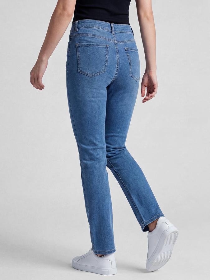 R&B Blue Solid Women Mid-Rise Straight Fit Jeans