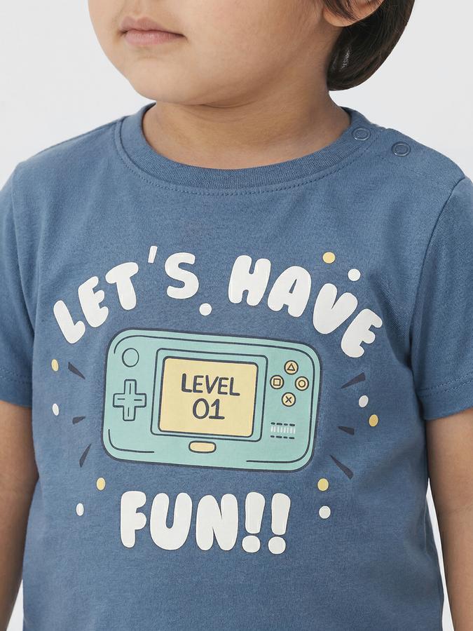 R&B Blue Graphic Print Boys Round Neck Regular Fit Short Sleeves T-Shirt 