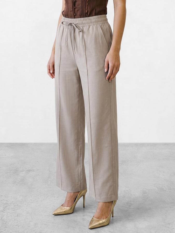 R&B Women Beige Textured Mid Rise Casual Pant