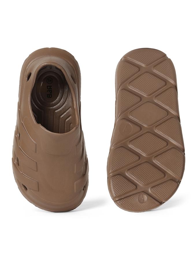 R&B Brown Solid Slip On Boys Clogs