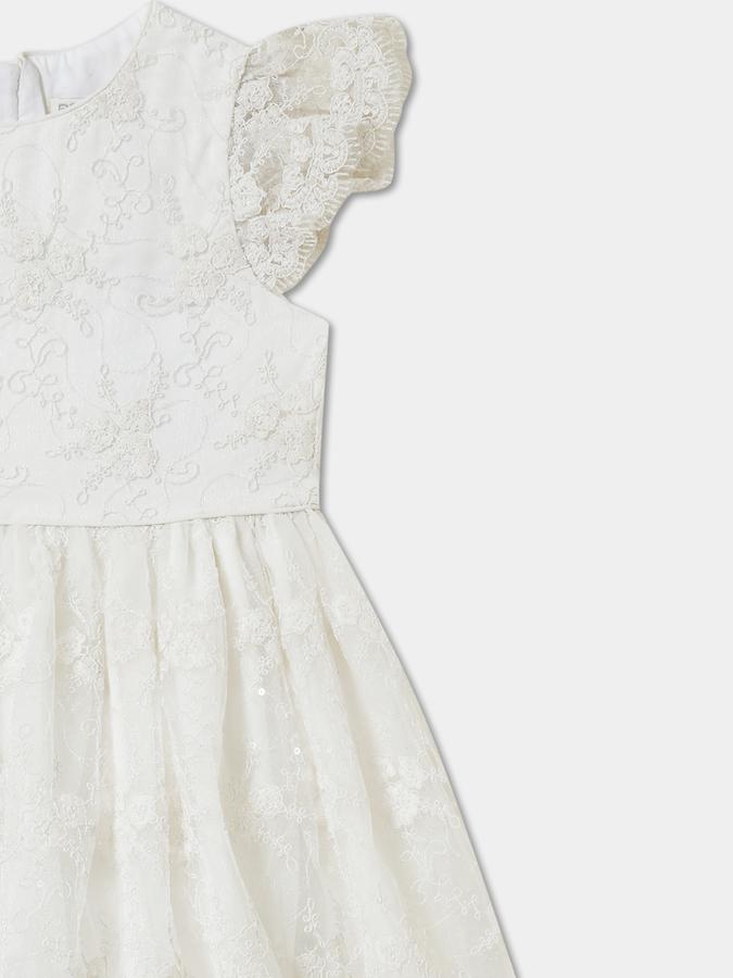 Girls Lace Ruffled Round Neck Fit and Flare Dress