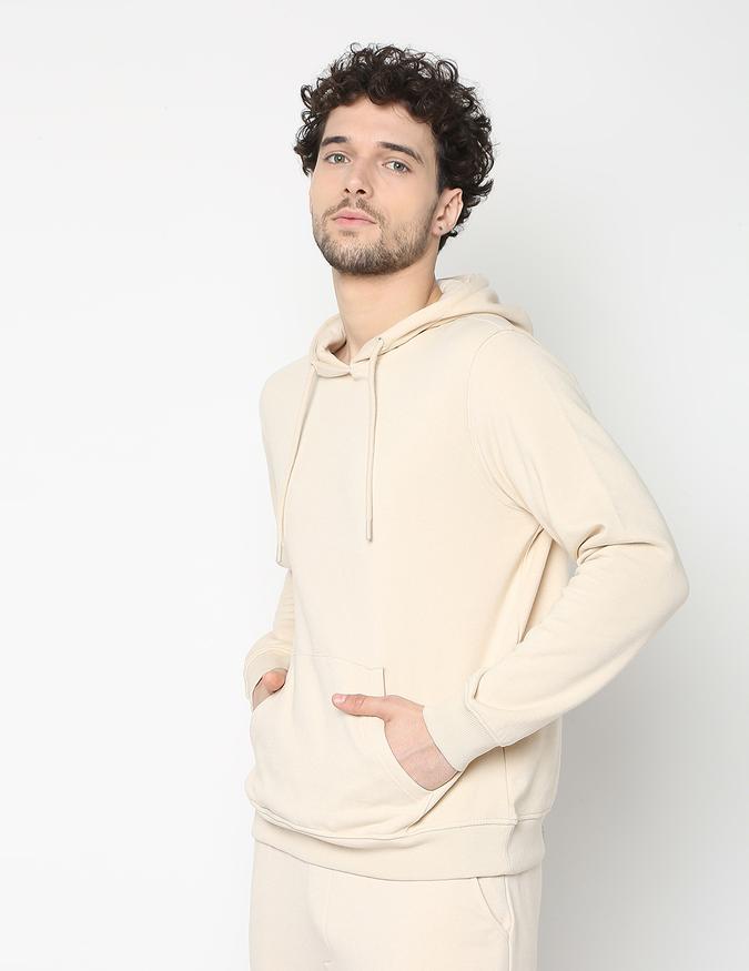 Men Fleece Regular Fit Hooded Solid Sweatshirt