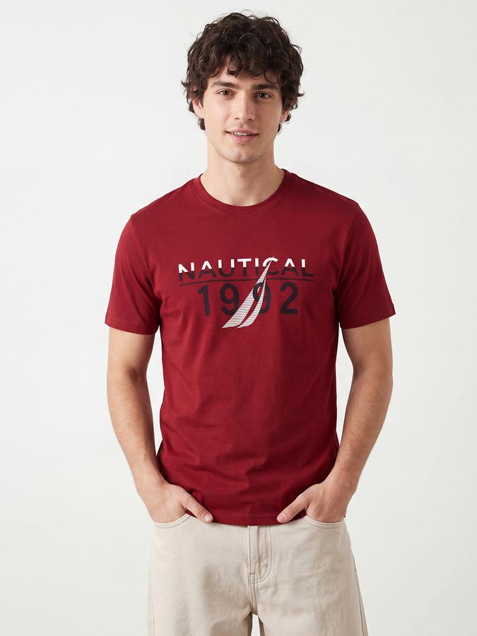 R&B Men's Red Short Sleeves Round Neck Graphic Print T-Shirt