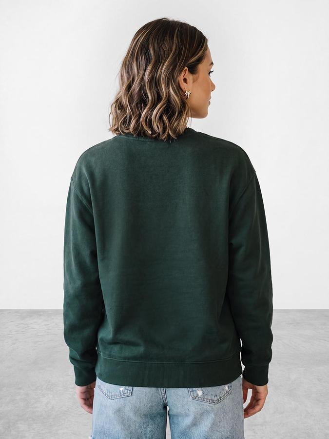R&B Women Pine Green Graphic Print Round Neck Long Sleeves Sweatshirt