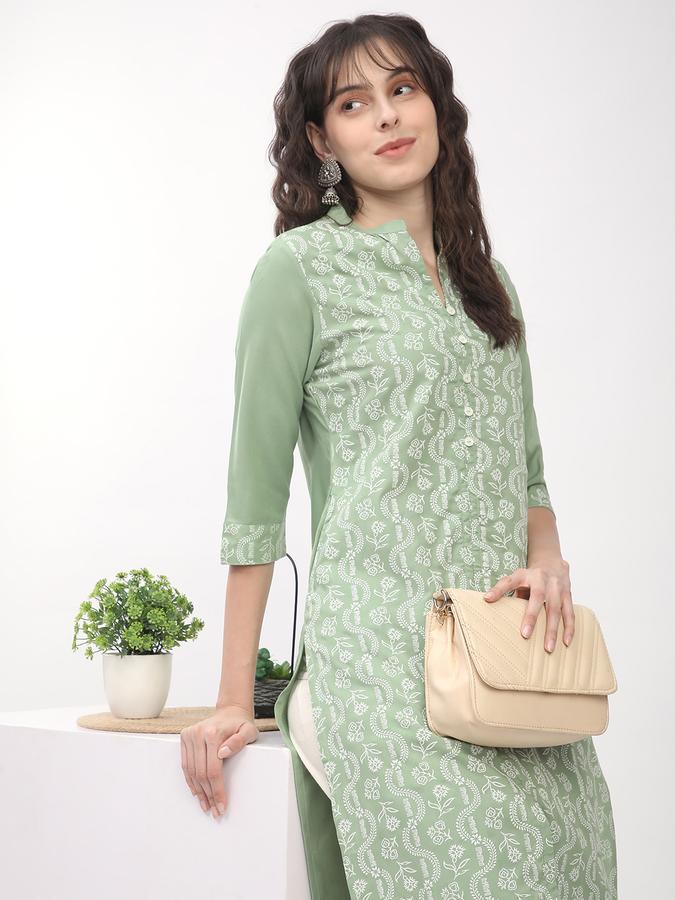 Women's regular fit casual  green chikankari printed front button down  straight kurta 
