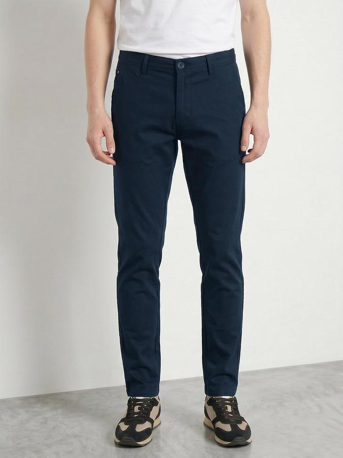 R&B Men's Navy Blue Slim Fit Trousers