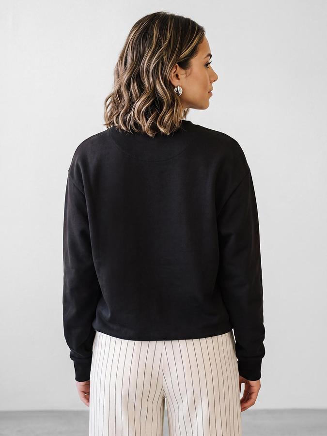 R&B Women Espresso Graphic Print Round Neck Long Sleeves Sweatshirt