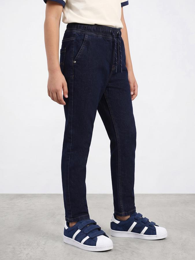 R&B Boys Dark Blue Solid Mid Rise Stretchable Jeans