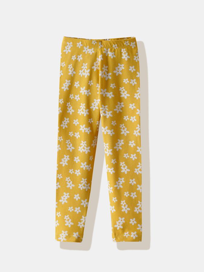 Girls Cotton Blend Skinny Fit Elastic Waist Printed Leggings