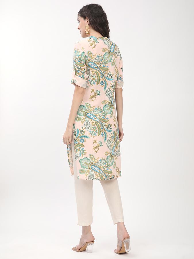 Women's regular fit peach mandarin collared paisley printed kurta image number 2