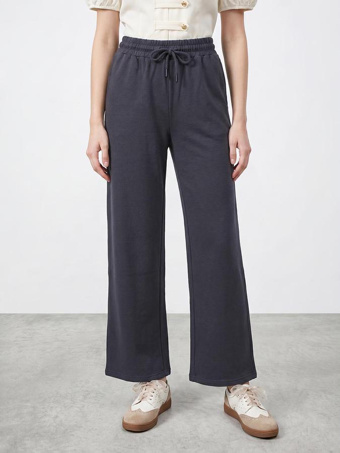 R&B Women Charcoal Pure Cotton Wide Leg Trackpant 