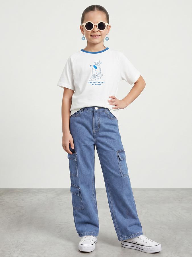 R&B Girls Navy Blue Regular Fit Solid Mid-Rise Cotton Jeans