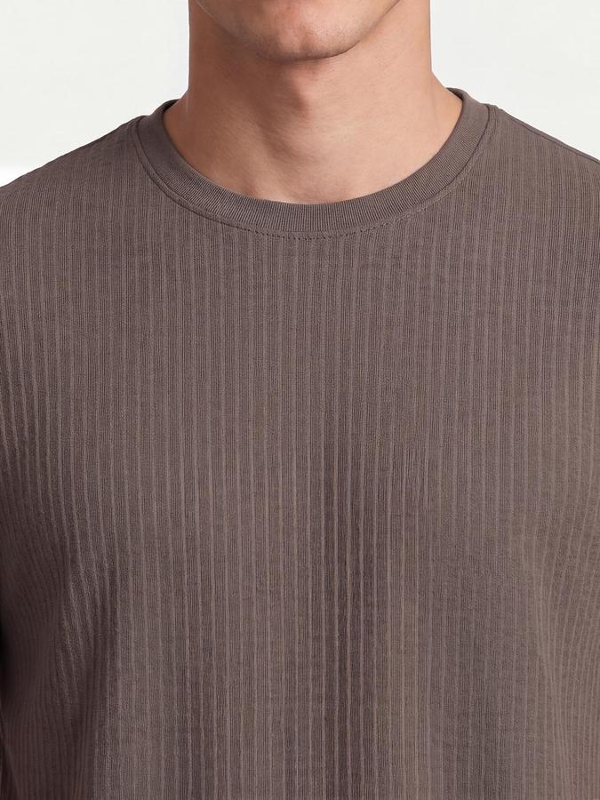 R&B Men Brown Ribbed Short Sleeves Tshirt