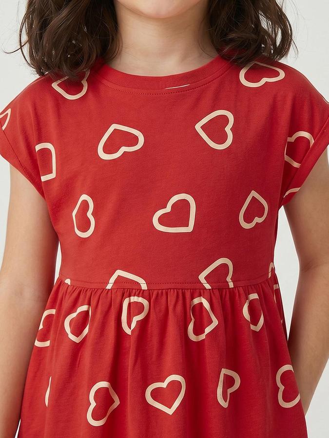 R&B Red Cotton Printed Girls Dresses