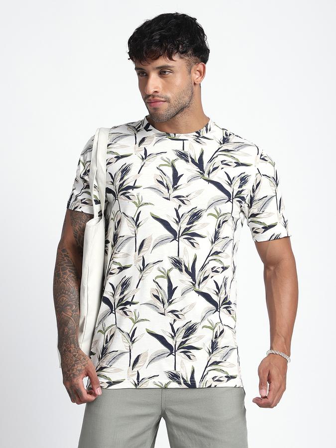 Men Cotton Regular Fit Crew Neck Printed T-shirt