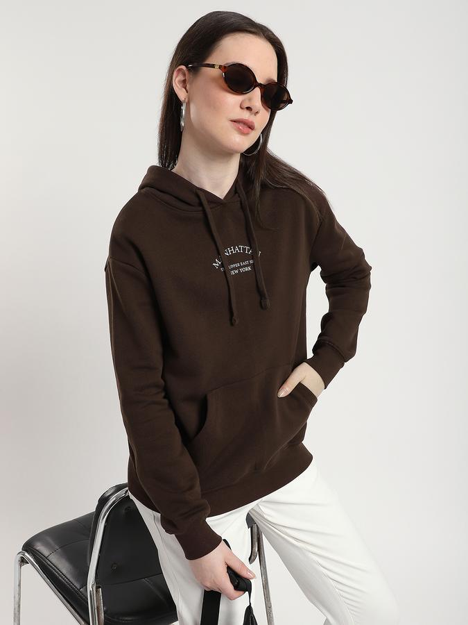 Women Cotton Blend Regular Fit Hooded Typographic Sweatshirt