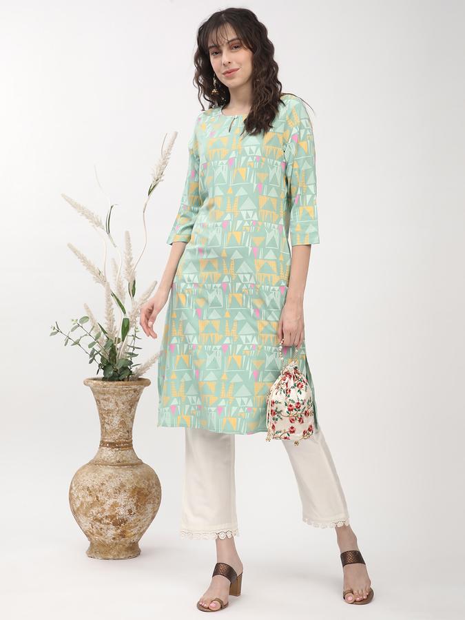 Women Viscose Regular Fit Keyhole Neck Printed Kurta