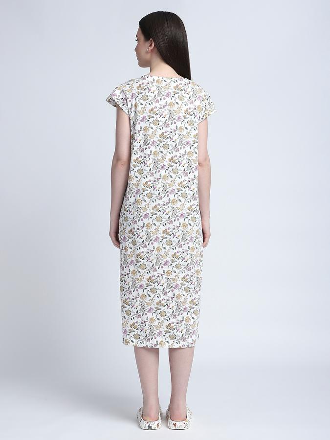 Women Cotton Relaxed Fit V-Neck Printed Night Shirt