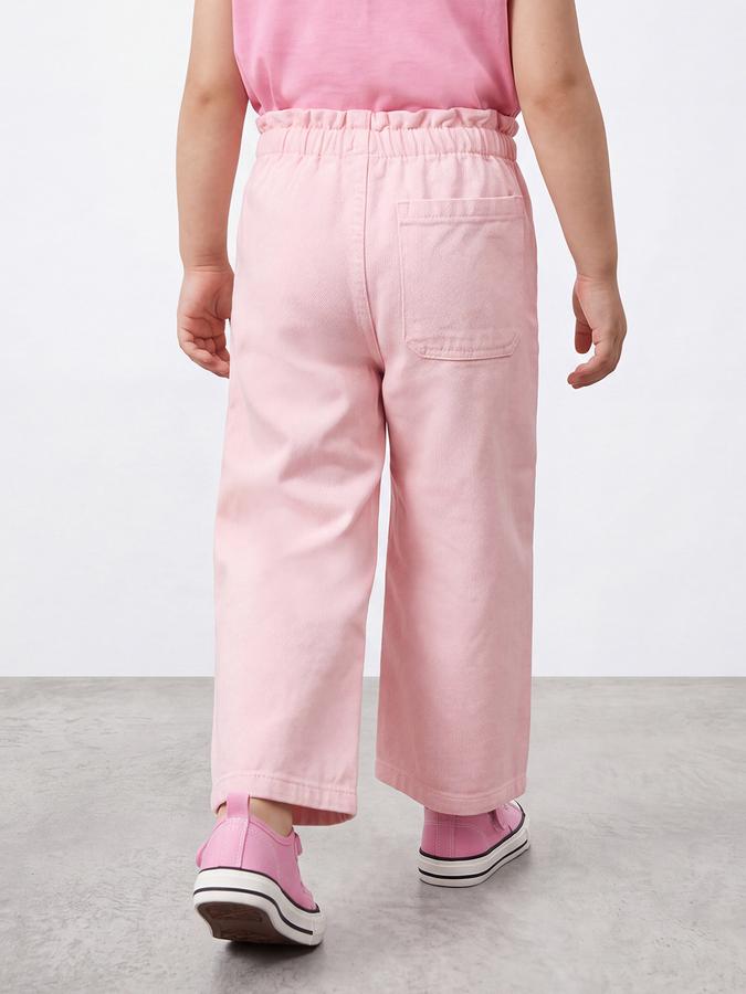 R&B Girls Pink Solid Pure Cotton Wide Leg Mid Rise Trousers