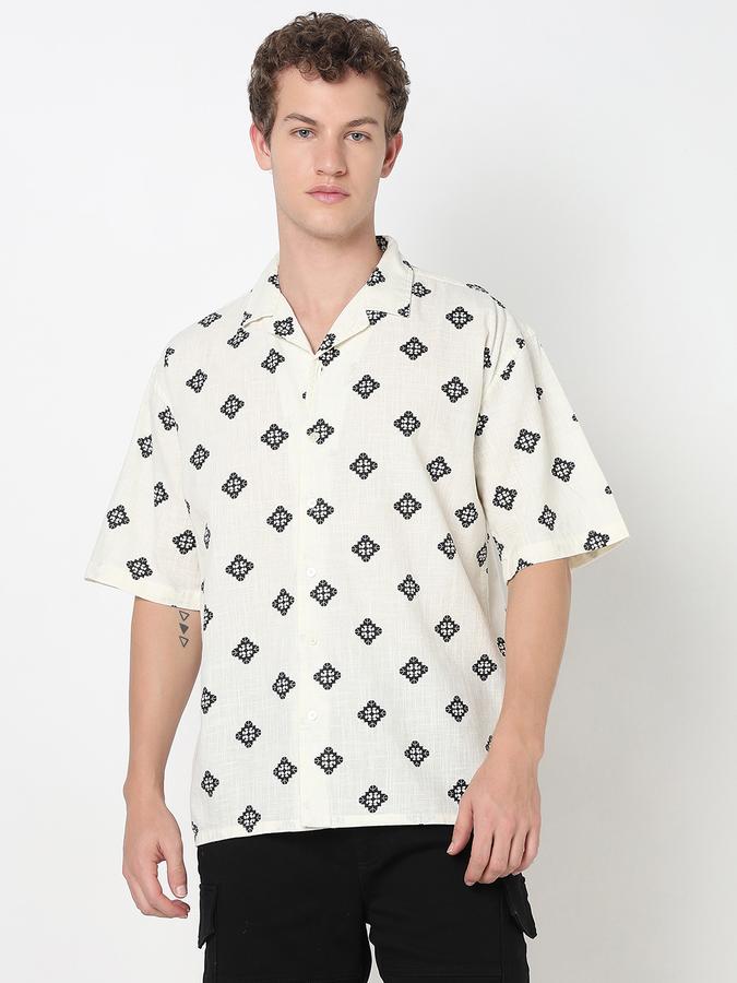 R&B MENS Short Sleeve CASUAL SLUB All Over printed SHIRT- RELAX FIT image number 1