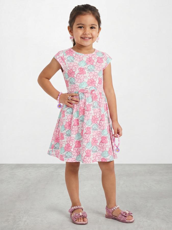 R&B Girl Pink  Pearl Pattern Pure Cotton Short Sleeves Fit and Flare Dress