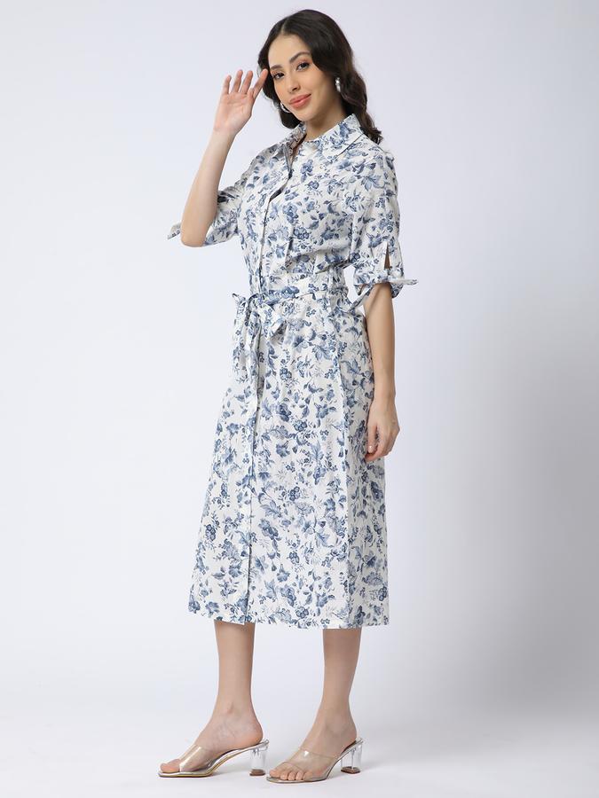 R&B Women Blue Floral Print Shirt Dress