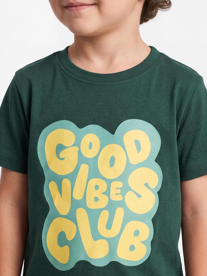 R&B Boys Green Short Sleeve Round Neck Good Vibes Club Graphic Print T-Shirt