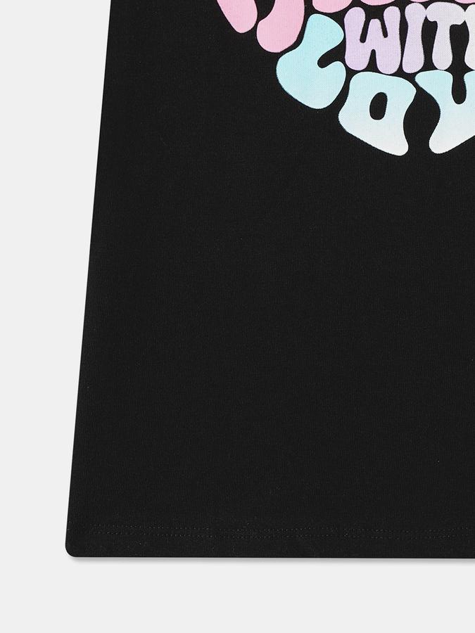 R&B Girls Graphic Print Pure Cotton Regular T Shirt Black image number 3