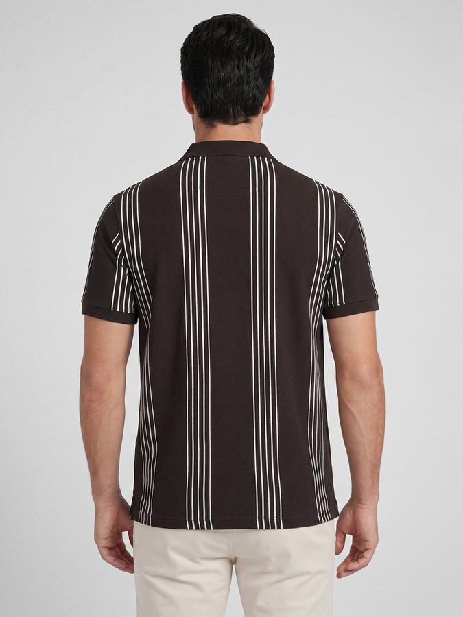 R&B Brown Striped Men Polo Collar Regular Fit Short Sleeves T-Shirt 