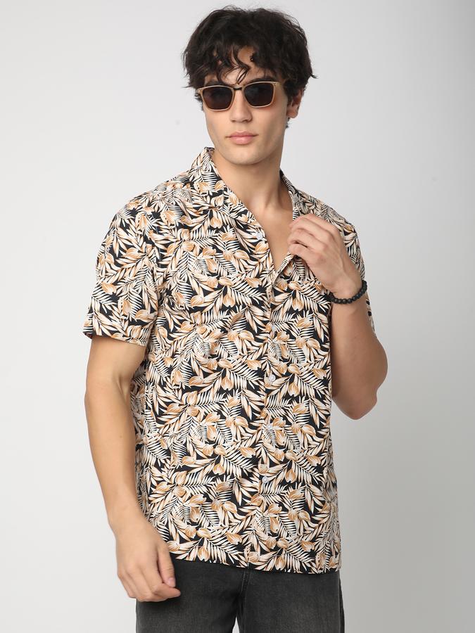 Men Cotton Slim Fit Cuban Collar Printed Shirt